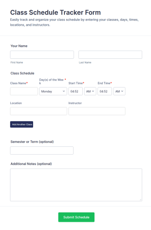 Class Schedule Tracker Form Template