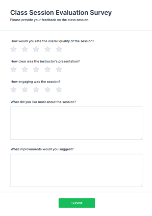 Class Session Evaluation Survey Form Template