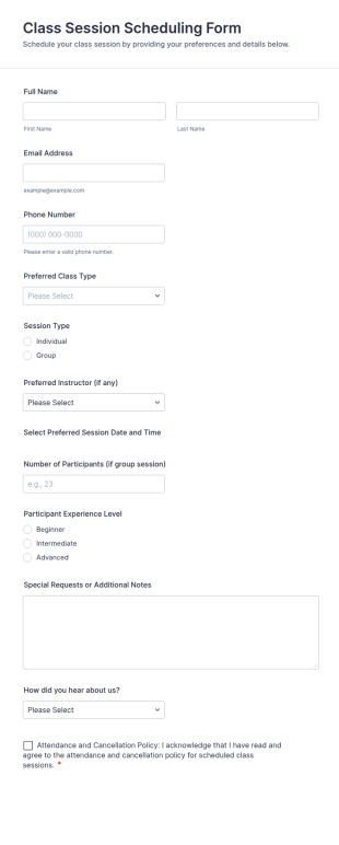 Class Session Scheduling Form Template
