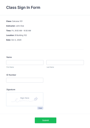 Class Sign In Form Template