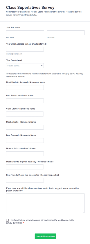 Class Superlatives Survey Form Template