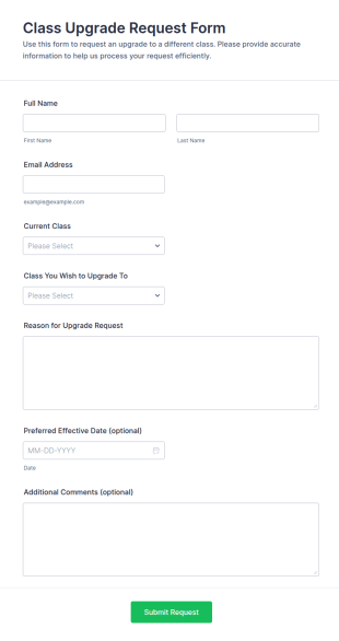 Class Upgrade Request Form Template