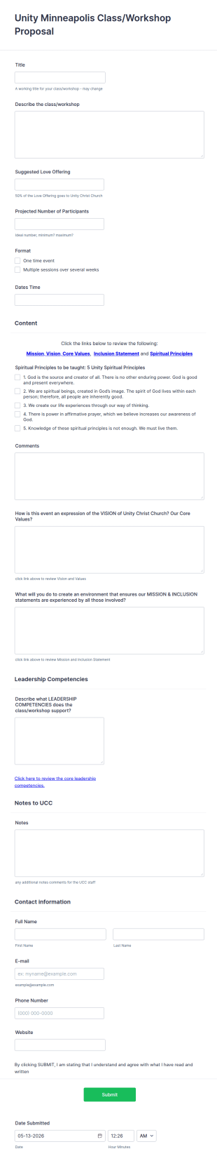 Workshop Proposal Form Template