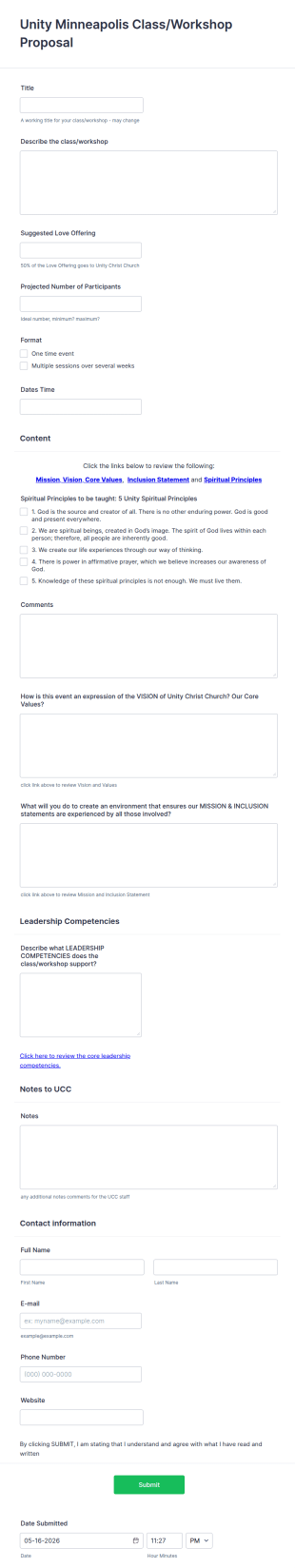 Workshop Proposal Form Template