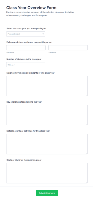 Class Year Overview Form Template