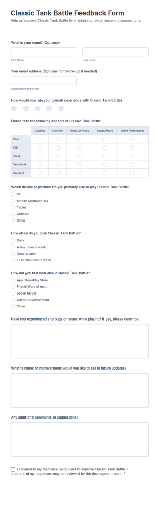 Classic Tank Battle Feedback Form Template