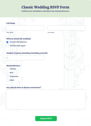 Classic Wedding RSVP Form Template