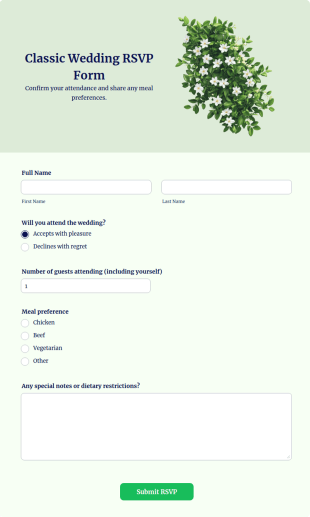 Classic Wedding RSVP Form Template