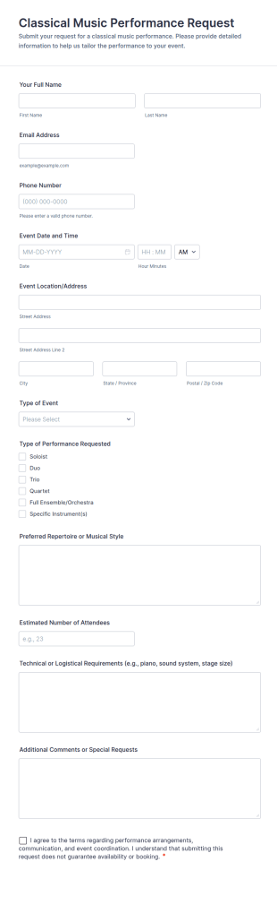Classical Music Performance Request Form Template