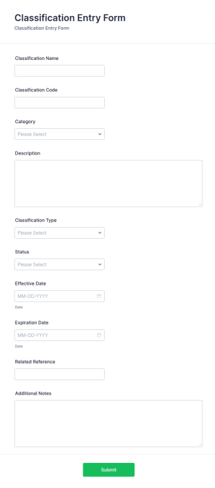 Classification Entry Form Template