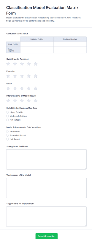 Classification Model Evaluation Matrix Form Template
