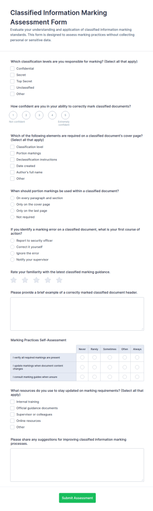 Classified Information Marking Assessment Form Template
