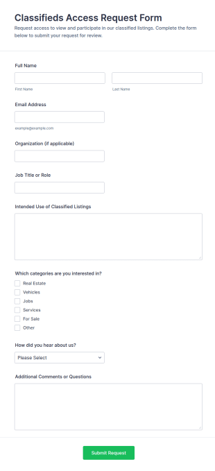 Classifieds Access Request Form Template
