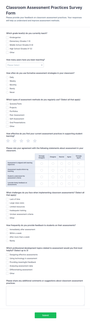 Classroom Assessment Practices Survey Form Template