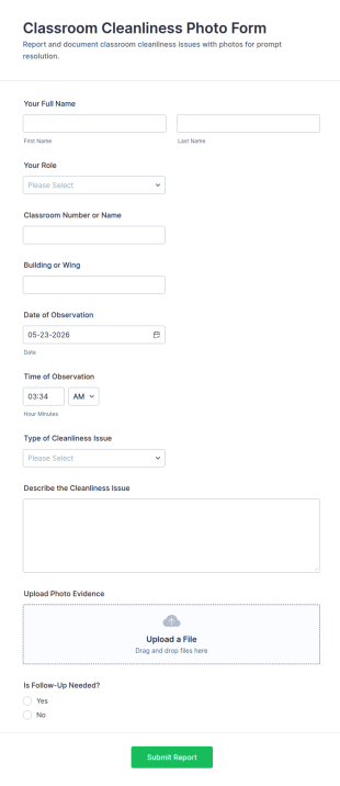 Classroom Cleanliness Photo Form Template