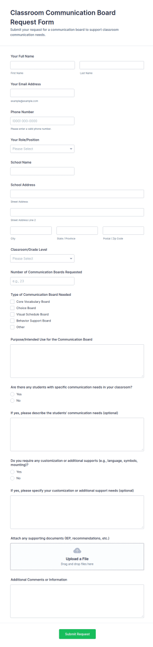 Classroom Communication Board Request Form Template