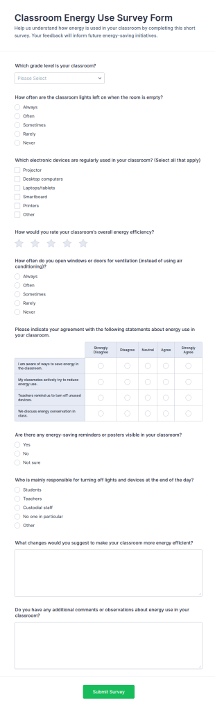 Classroom Energy Use Survey Form Template