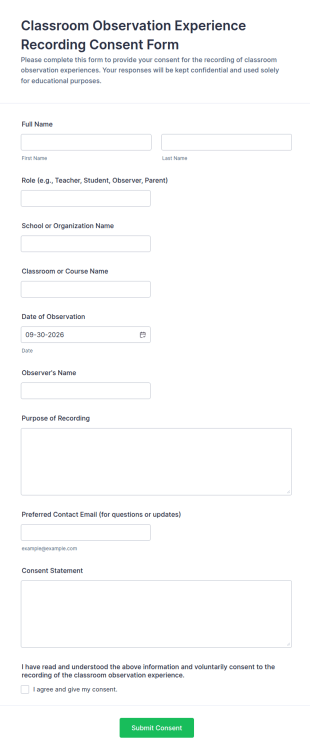 Classroom Observation Experience Recording Consent Form Template