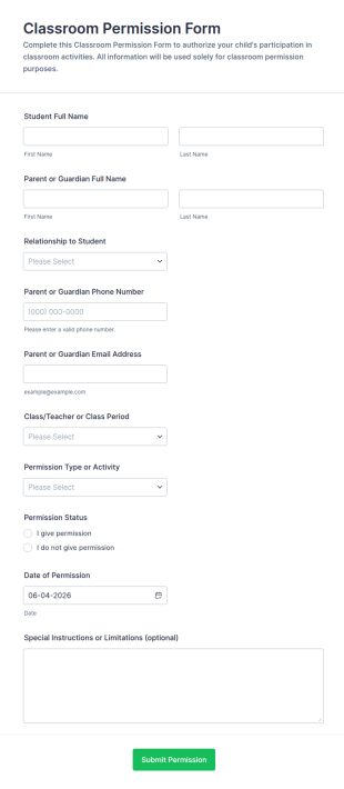 Classroom Permission Form Template