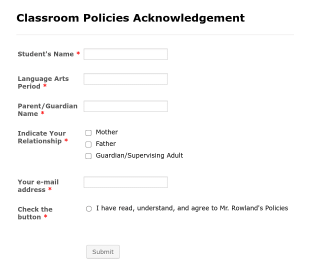 Classroom Policies Acknowledgement Form Template