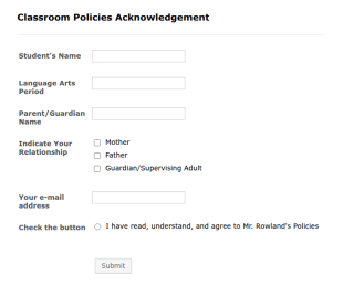 Classroom Policies Acknowledgement Form Template