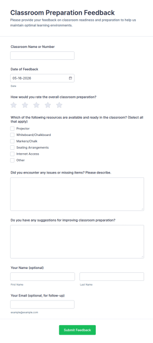 Classroom Preparation Feedback Form Template