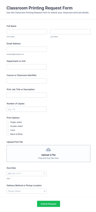 Classroom Printing Request Form Template