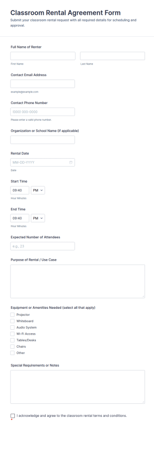 Classroom Rental Agreement Form Template