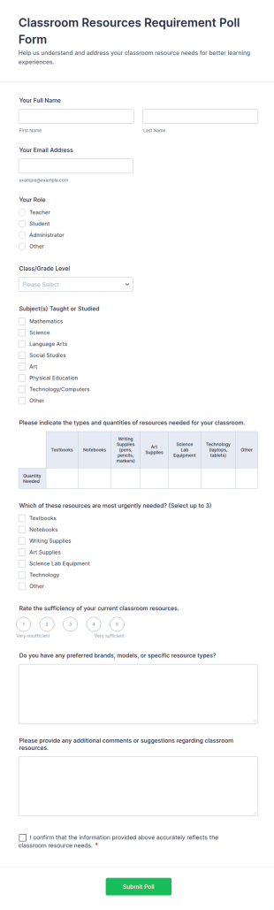 Classroom Resources Requirement Poll Form Template
