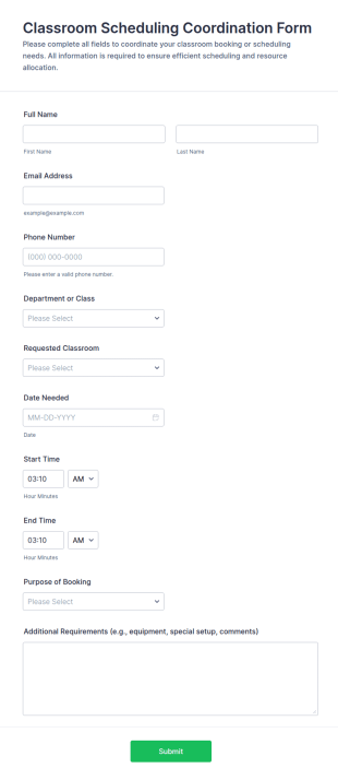 Classroom Scheduling Coordination Form Template