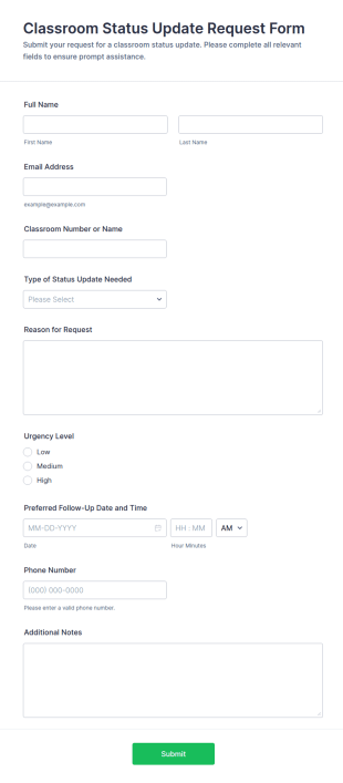 Classroom Status Update Request Form Template