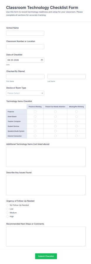Classroom Technology Checklist Form Template