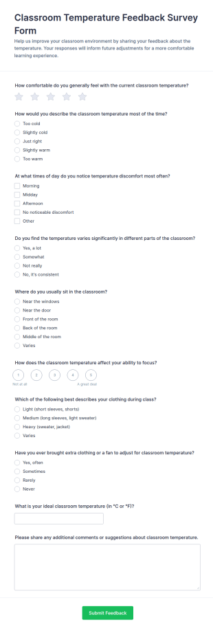 Classroom Temperature Feedback Form Template