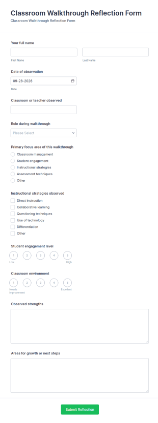 Classroom Walkthrough Reflection Form Template