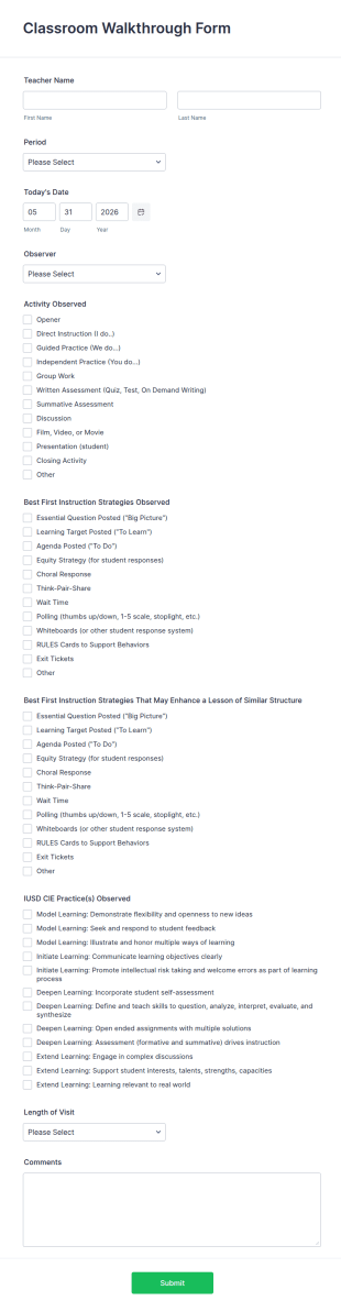 Classroom Walkthrough Template