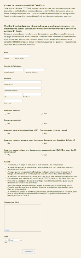 Clause De Non Responsabilité COVID 19