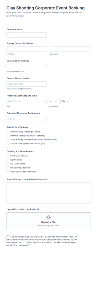 Clay Shooting Corporate Event Booking Form Template