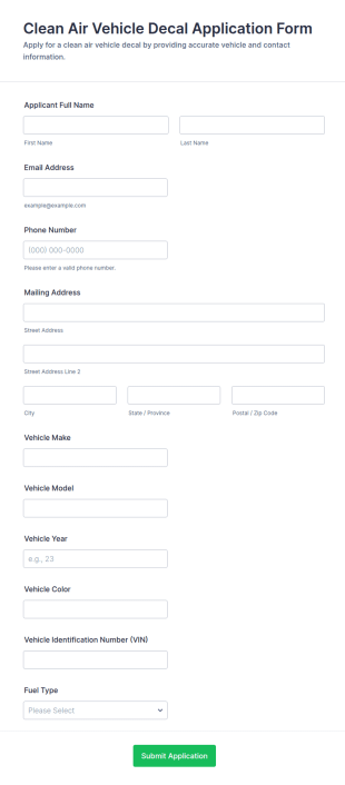 Clean Air Vehicle Decal Application Form Template