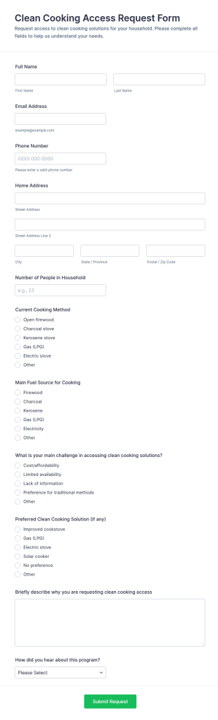 Clean Cooking Access Request Form Template