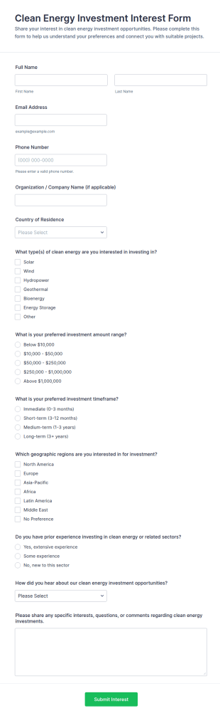 Clean Energy Investment Interest Form Template