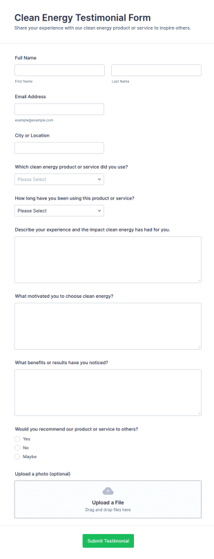 Clean Energy Testimonial Form Template