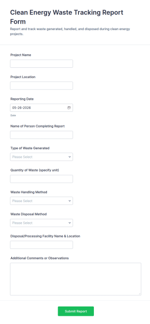 Clean Energy Waste Tracking Report Form Template