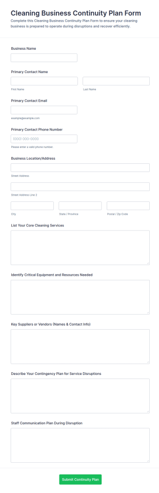 Cleaning Business Continuity Plan Form Template