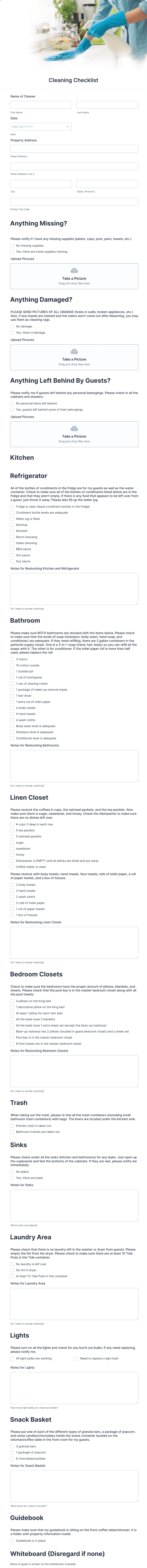 Cleaning Checklist Form Template | Jotform