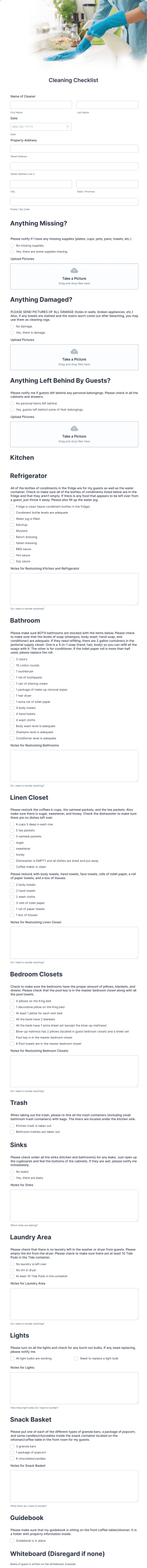 Cleaning Checklist Form Template