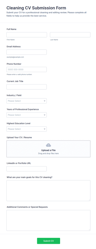 Cleaning CV Submission Form Template