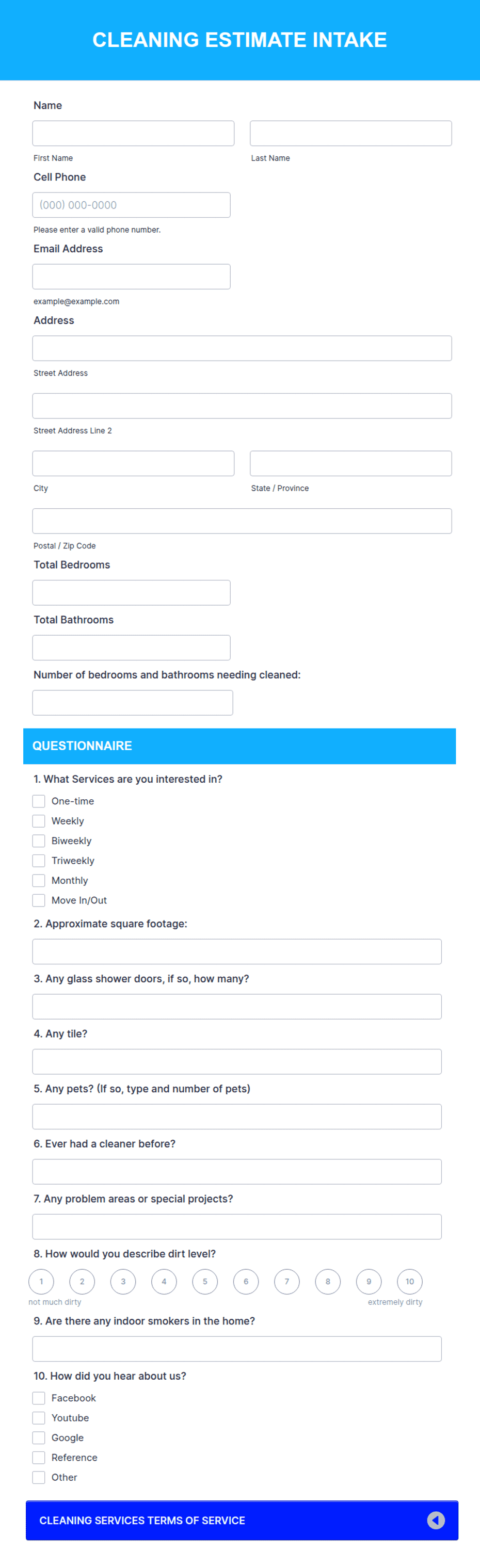 Intake Estimate Cleaning Estimate Intake Form Template | Jotform