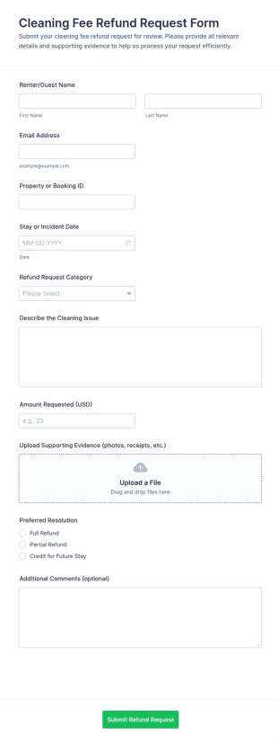 Cleaning Fee Refund Request Form Template