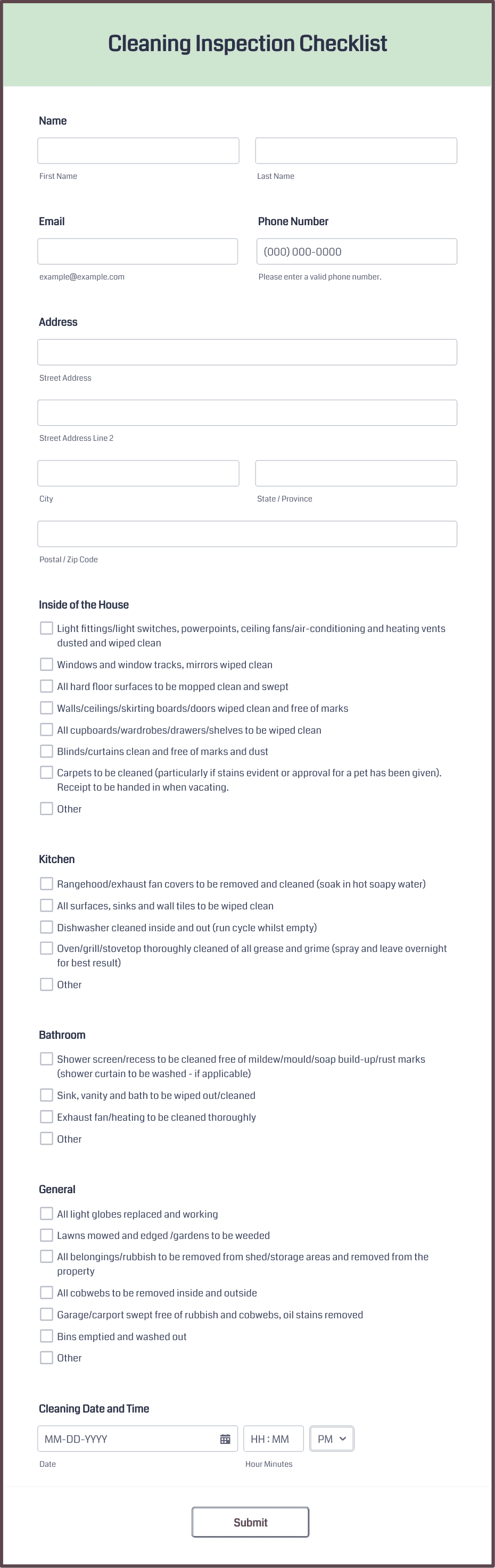 Cleaning Inspection Checklist Form Template | Jotform