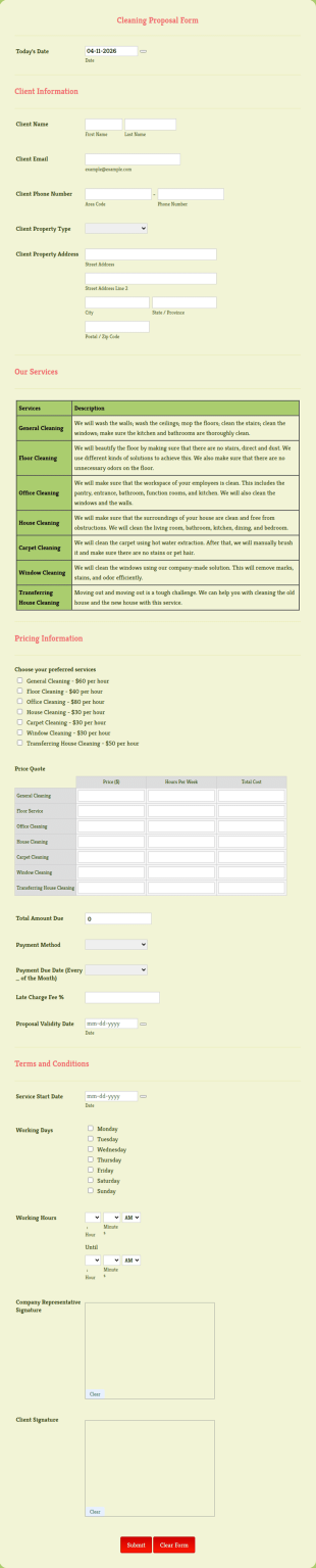 Cleaning Proposal Form Template